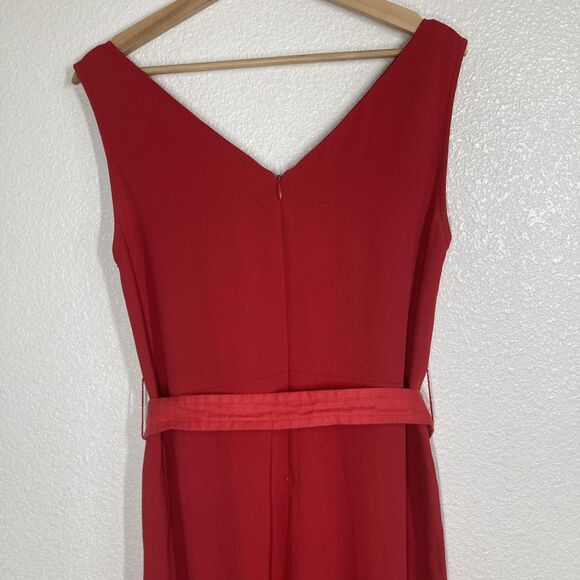 Everlane Jumpsuit Womens 4 Red Sleeveless Wide Leg Belted Linen Blend Pockets - Picture 9 of 16